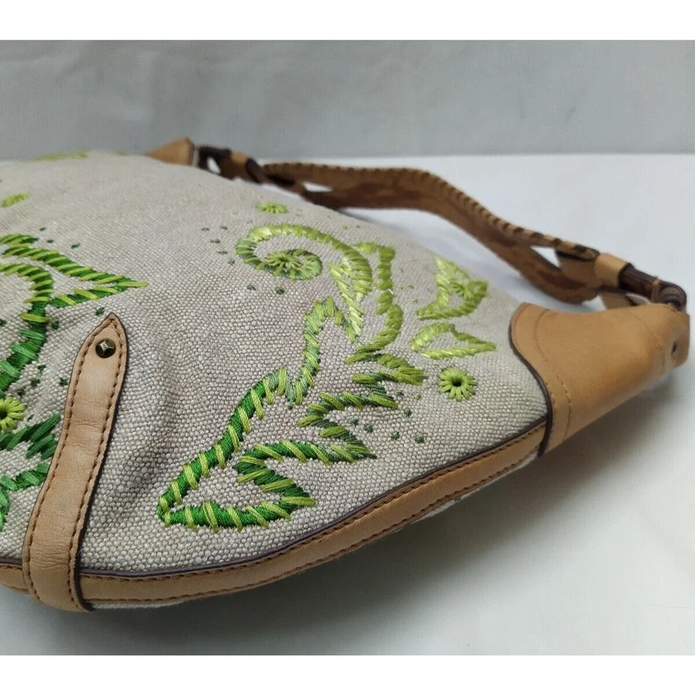 Cole Haan Multicolor Canvas Leather Trim Floral Zipper Closure Hobo Shoulder Bag